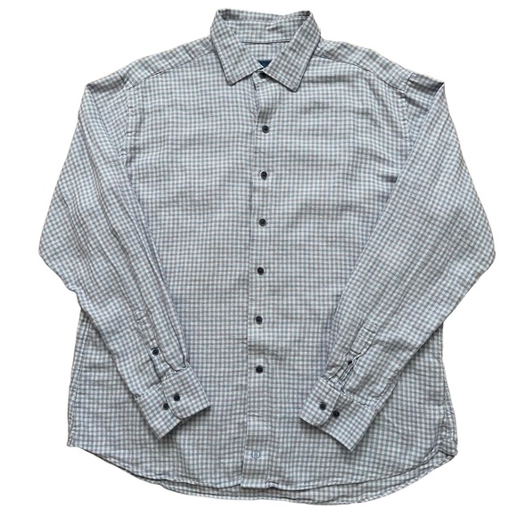 David Donahue Shirt Mens XL 17.5 Long Sleeve Fusion Linen Viscose Blue Purple - Picture 2 of 5